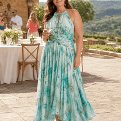 Portia™ | Pleated Halter Soft Floral Pattern Midi Dress - Rosalie and Grace