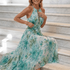 Portia™ | Pleated Halter Soft Floral Pattern Midi Dress - Rosalie and Grace