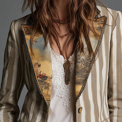 Rosalia™ Elegant Bohemian Stripe Blazer - Rosalie and Grace