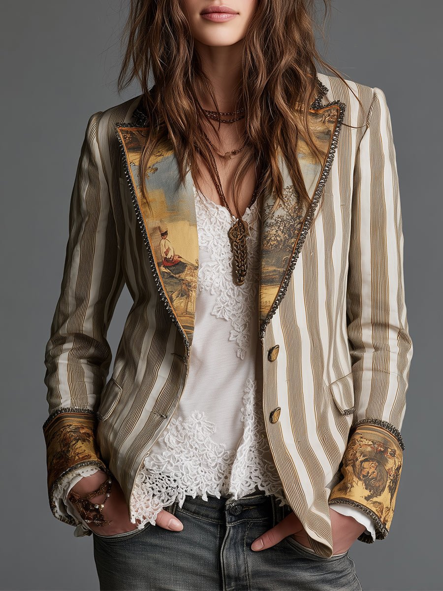 Rosalia™ Elegant Bohemian Stripe Blazer - Rosalie and Grace
