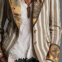 Rosalia™ Elegant Bohemian Stripe Blazer - Rosalie and Grace