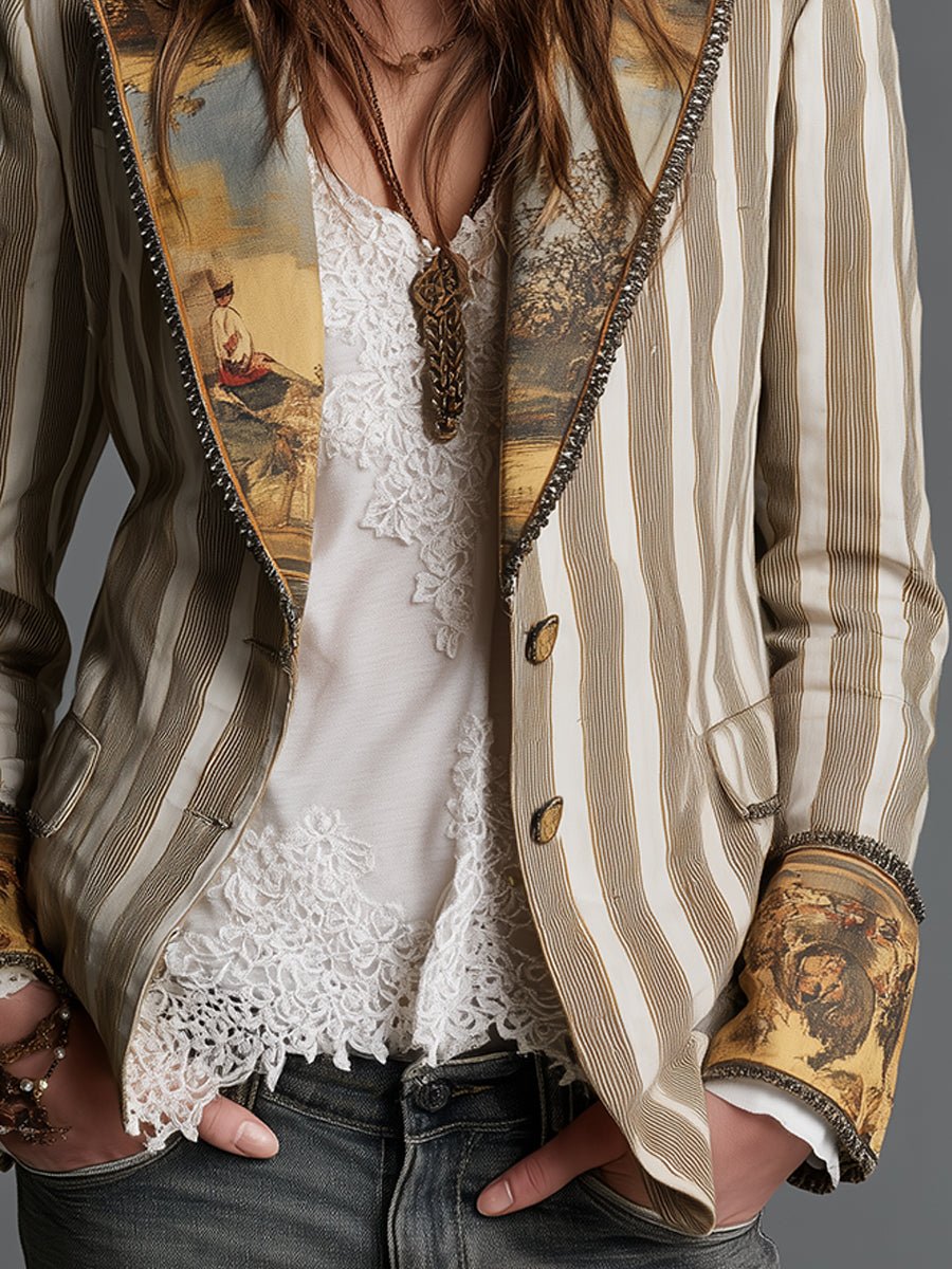 Rosalia™ Elegant Bohemian Stripe Blazer - Rosalie and Grace