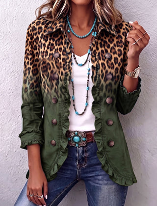 Rowena™ | Leopard Ombre Ruffle Blazer Jacket - Rosalie and Grace