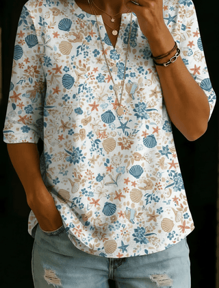 Sarah | Seashell Floral Henley Top - Rosalie and Grace