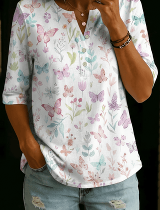 Savannah | Pastel Butterfly Henley Top - Rosalie and Grace