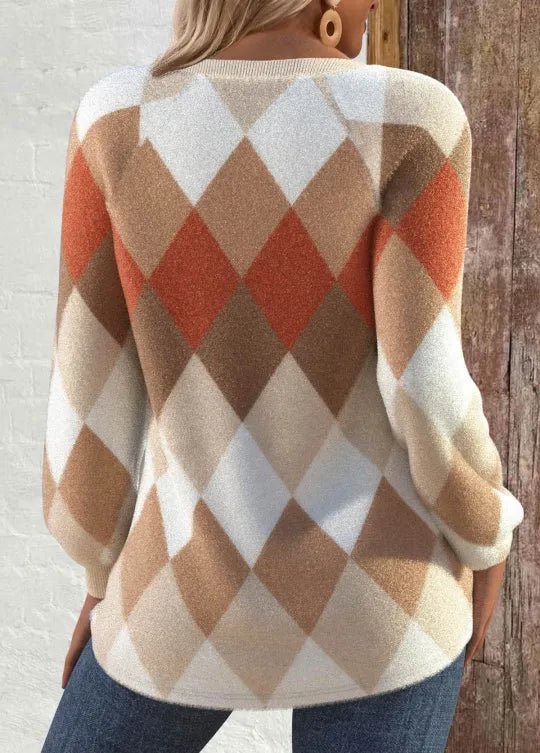 Shela | Checkered Knit with Button Detail Sweater - Rosalie and Grace
