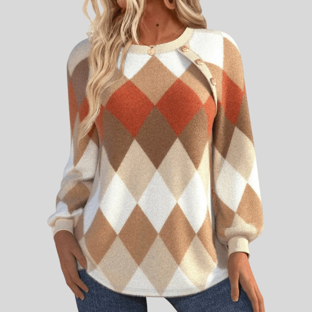 Shela | Checkered Knit with Button Detail Sweater - Rosalie and Grace