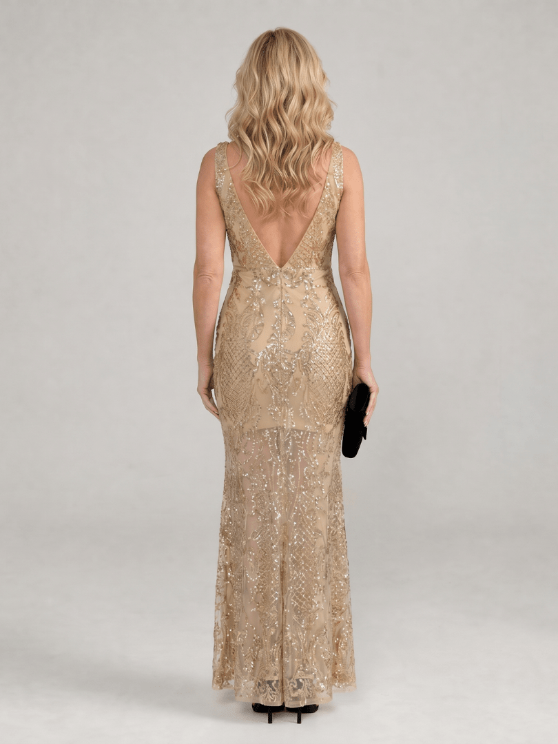 Sirea™ | Sequin Sleeveless Sheer Panel Midi Dress - Rosalie and Grace