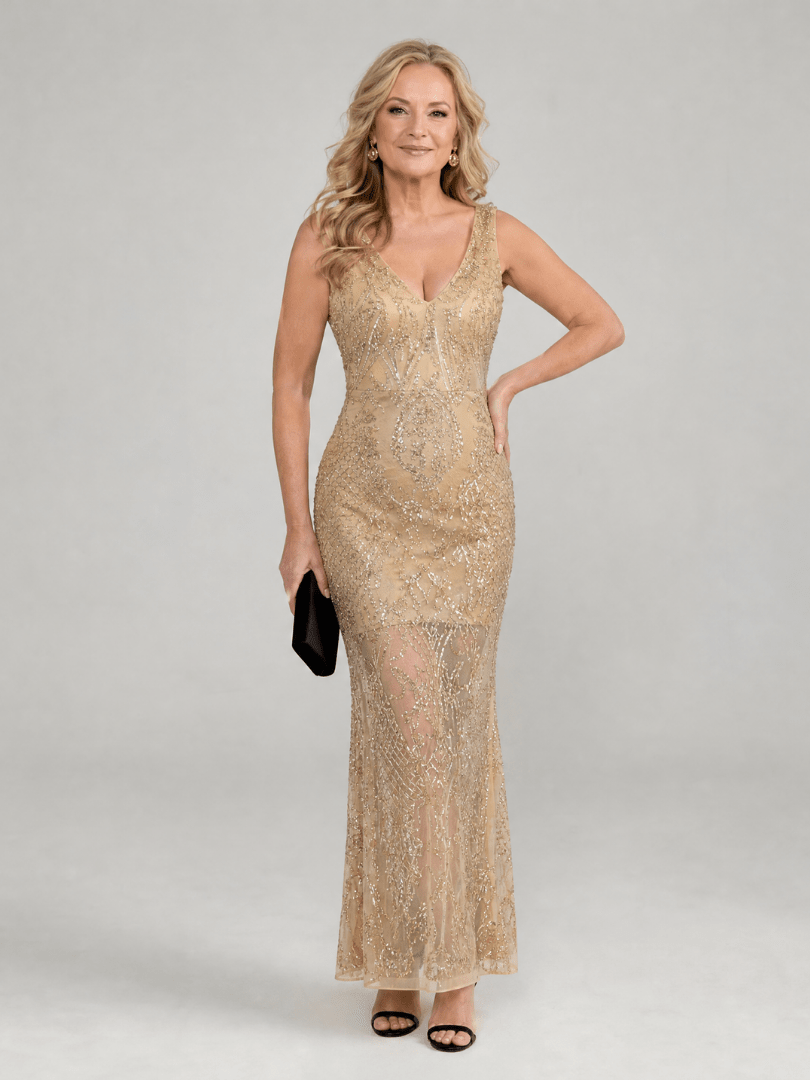 Sirea™ | Sequin Sleeveless Sheer Panel Midi Dress - Rosalie and Grace