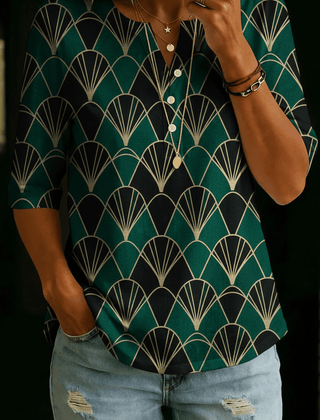 Skylar | Emerald Art Deco Henley Top - Rosalie and Grace