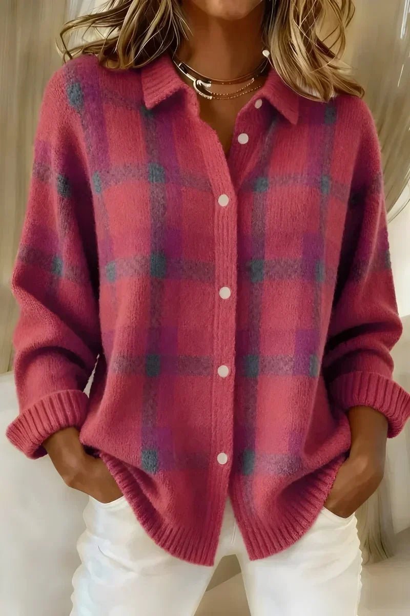 Vexana™ | Classic Collared Plaid Cardigan - Rosalie and Grace