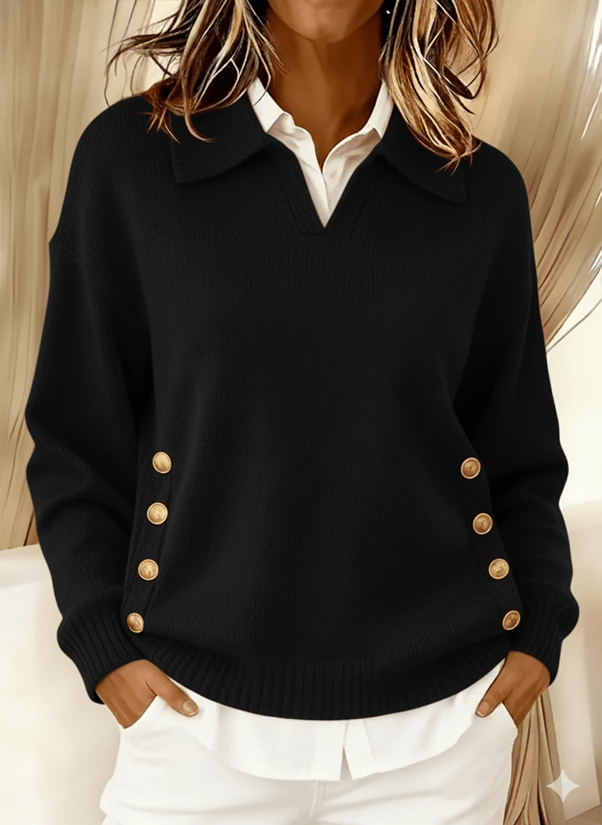 Vynette™ | V-Neck Sweater with Collar - Rosalie and Grace