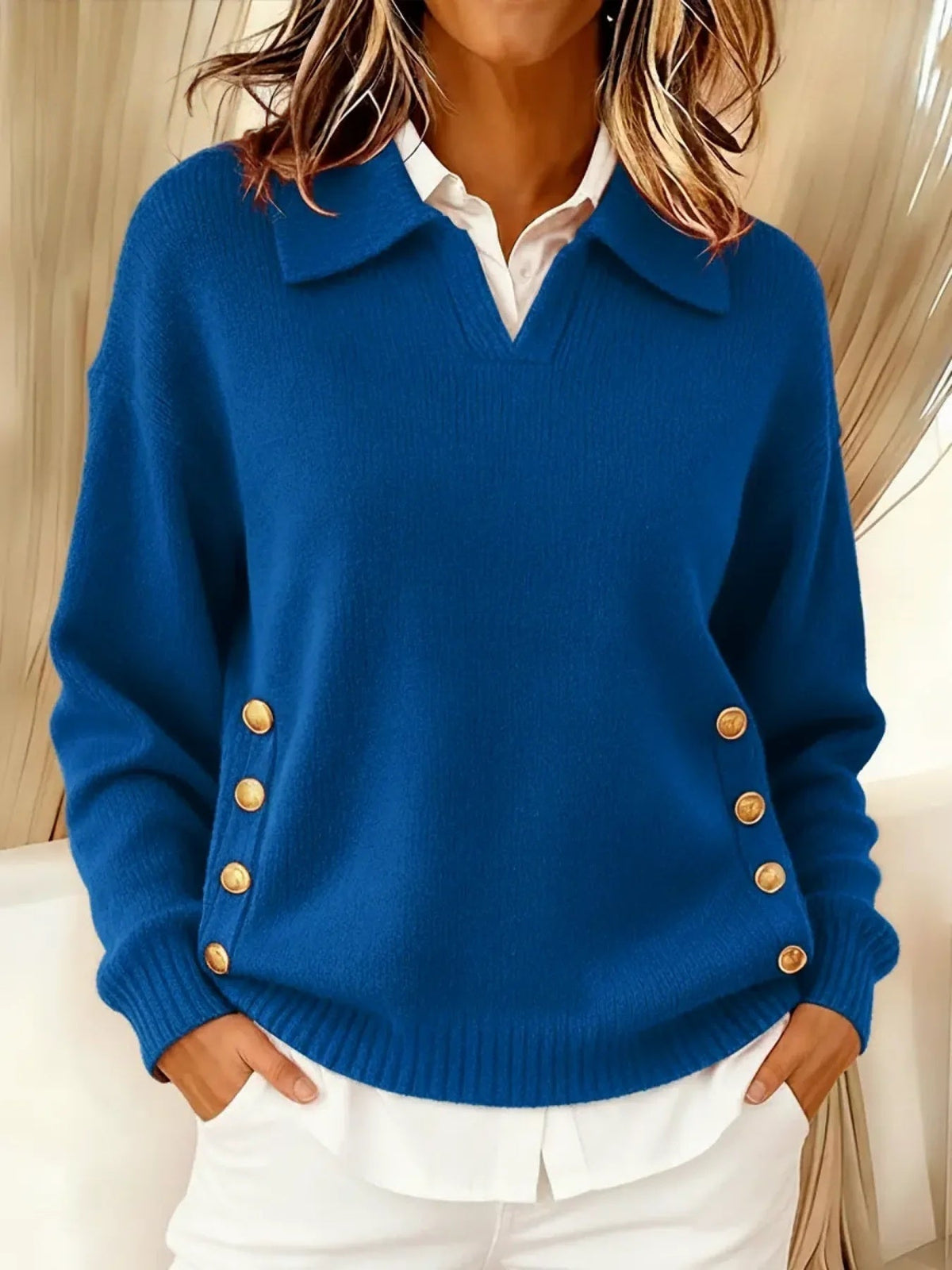 Vynette™ | V-Neck Sweater with Collar - Rosalie and Grace