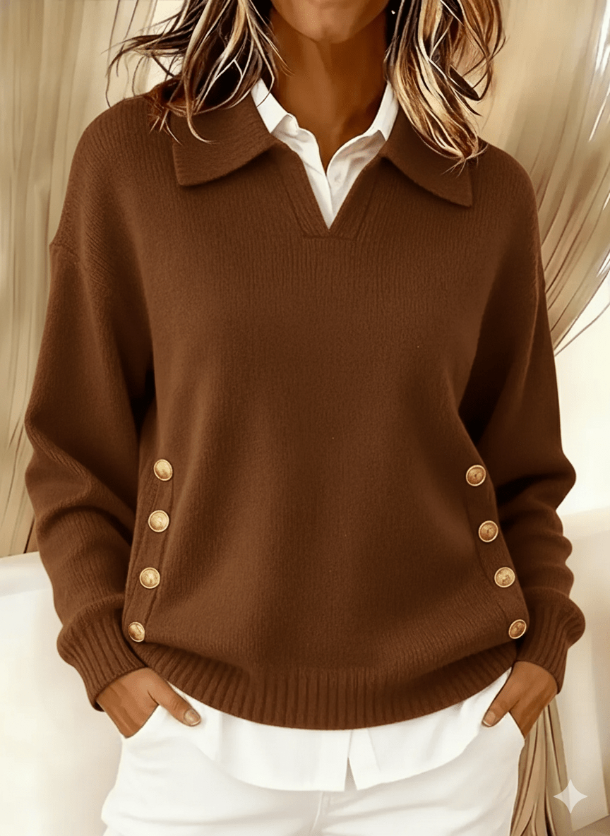 Vynette™ | V-Neck Sweater with Collar - Rosalie and Grace